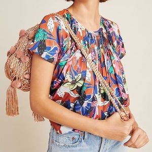 Anthropologie Pleated Floral Blouse by Dolan Sz S EUC